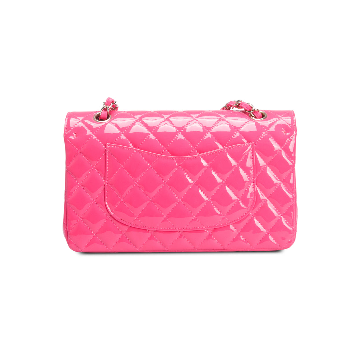 Chanel Pink Quilted Patent Leather Classic Medium Double Flap Bag