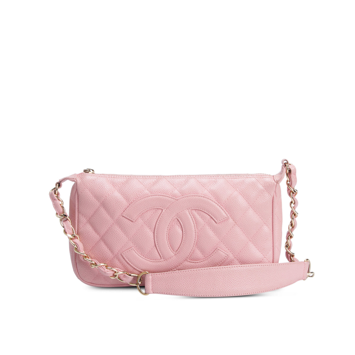 Chanel Pink Caviar Quilted CC Pochette w/ Authenticity Card