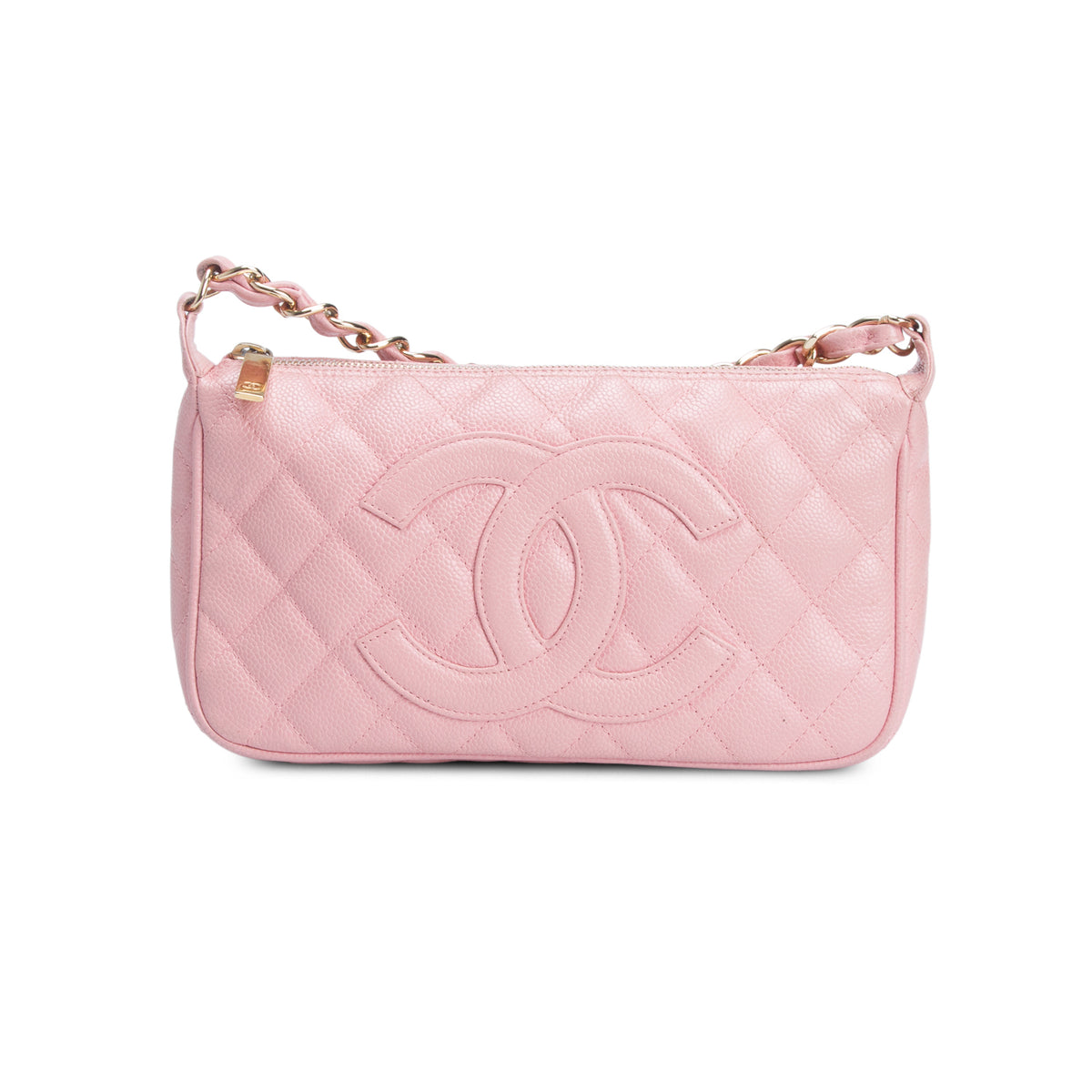 Chanel Pink Caviar Quilted CC Pochette w/ Authenticity Card