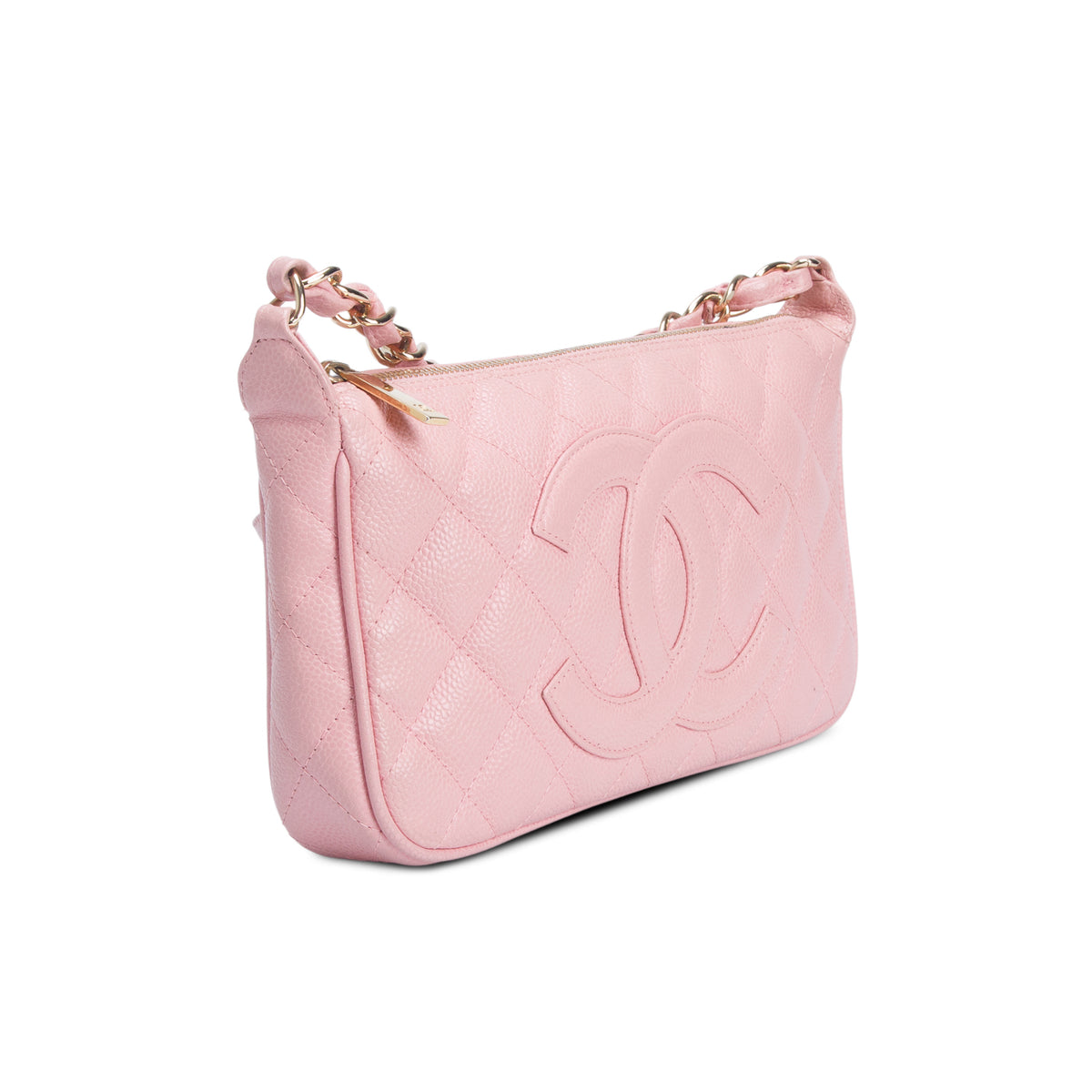 Chanel Pink Caviar Quilted CC Pochette w/ Authenticity Card