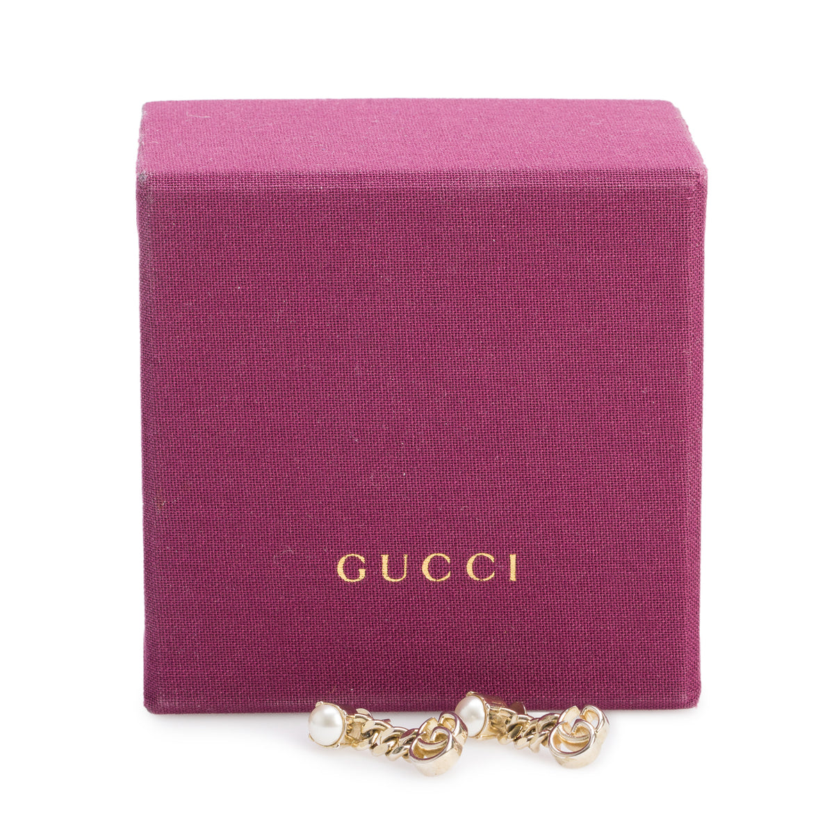 Gucci Gold Plated Faux Pearl GG Marmont Drop Earrings w/ Box