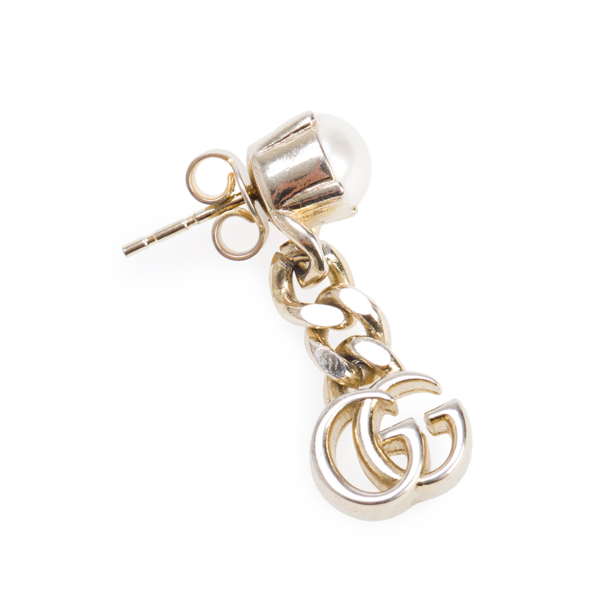 Gucci Gold Plated Faux Pearl GG Marmont Drop Earrings w/ Box