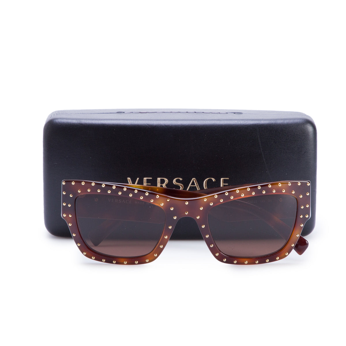 Versace MOD.4358 Tortoise Acetate Studded Cat Eye Sunglasses w/ Case