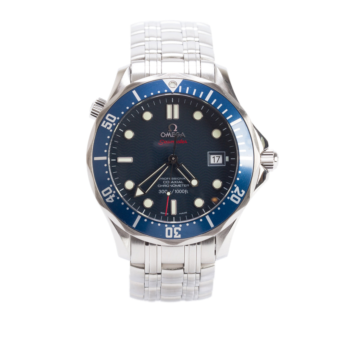 Omega Stainless Steel James Bond Casino Royal Red Seamaster 300M Professional Co-Axial Chronometer 41 MM Automatic Watch Blue Dial w/ Box & Papers