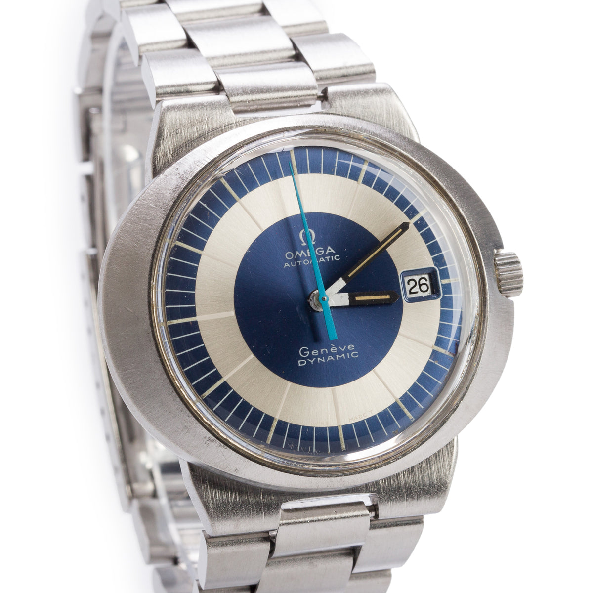 Omega Vintage Stainless Steel Dynamic Geneve 42 MM Automatic Watch Blue & Silver Dial