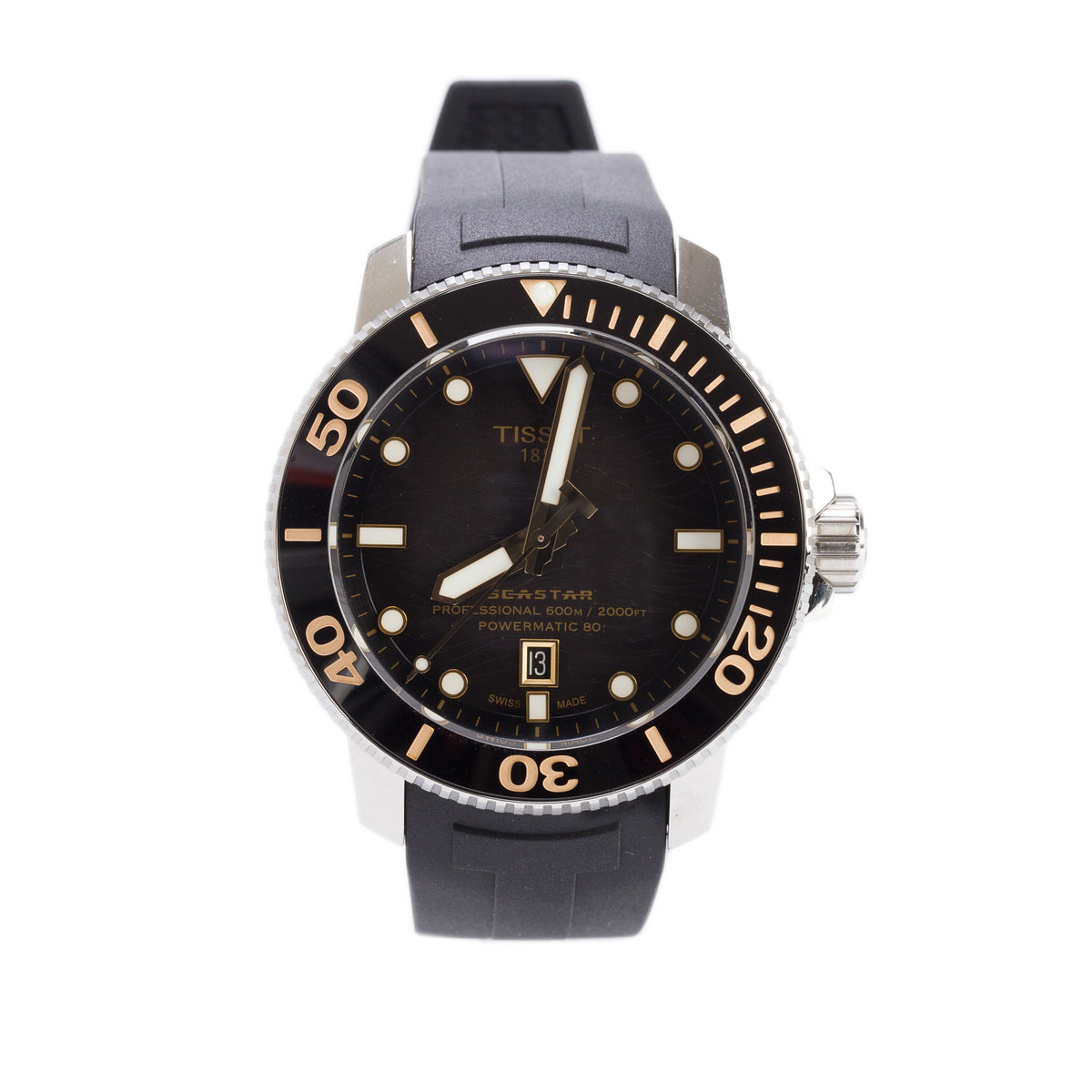 Tissot Stainless Steel Seastar 2000 Professional 46 MM Powermatic 80 Automatic Watch Black Dial w/ Box & Papers