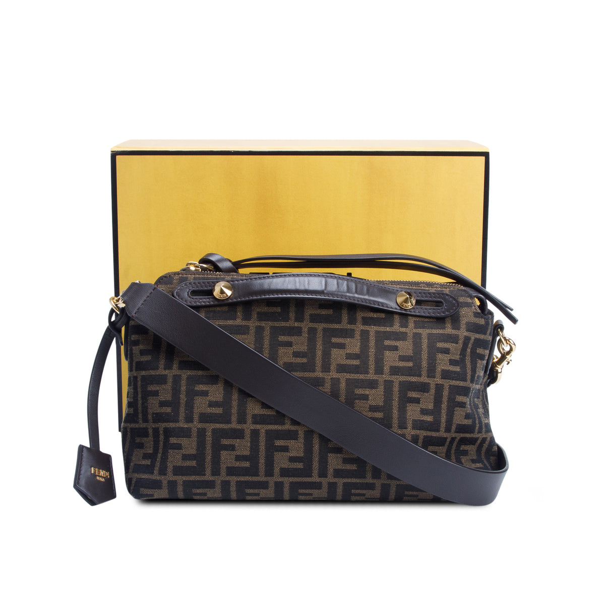 Fendi Brown Vitello Grace Jacquard FF Medium By The Way Boston Bag w/ Box