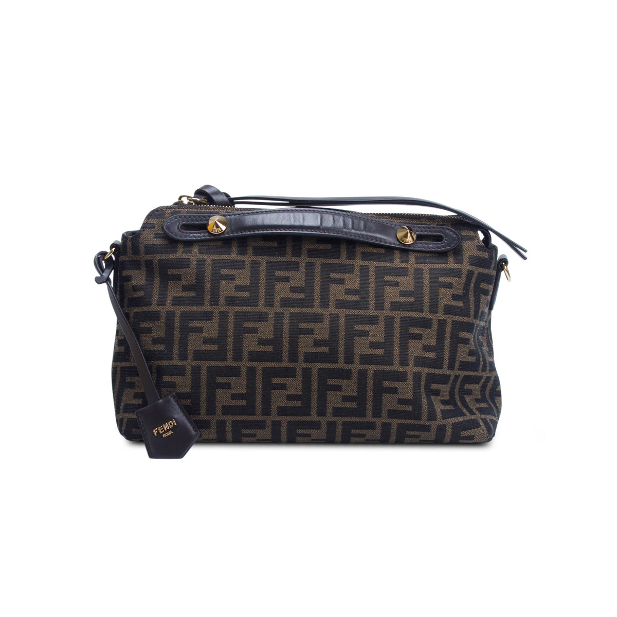 Fendi Brown Vitello Grace Jacquard FF Medium By The Way Boston Bag w/ Box