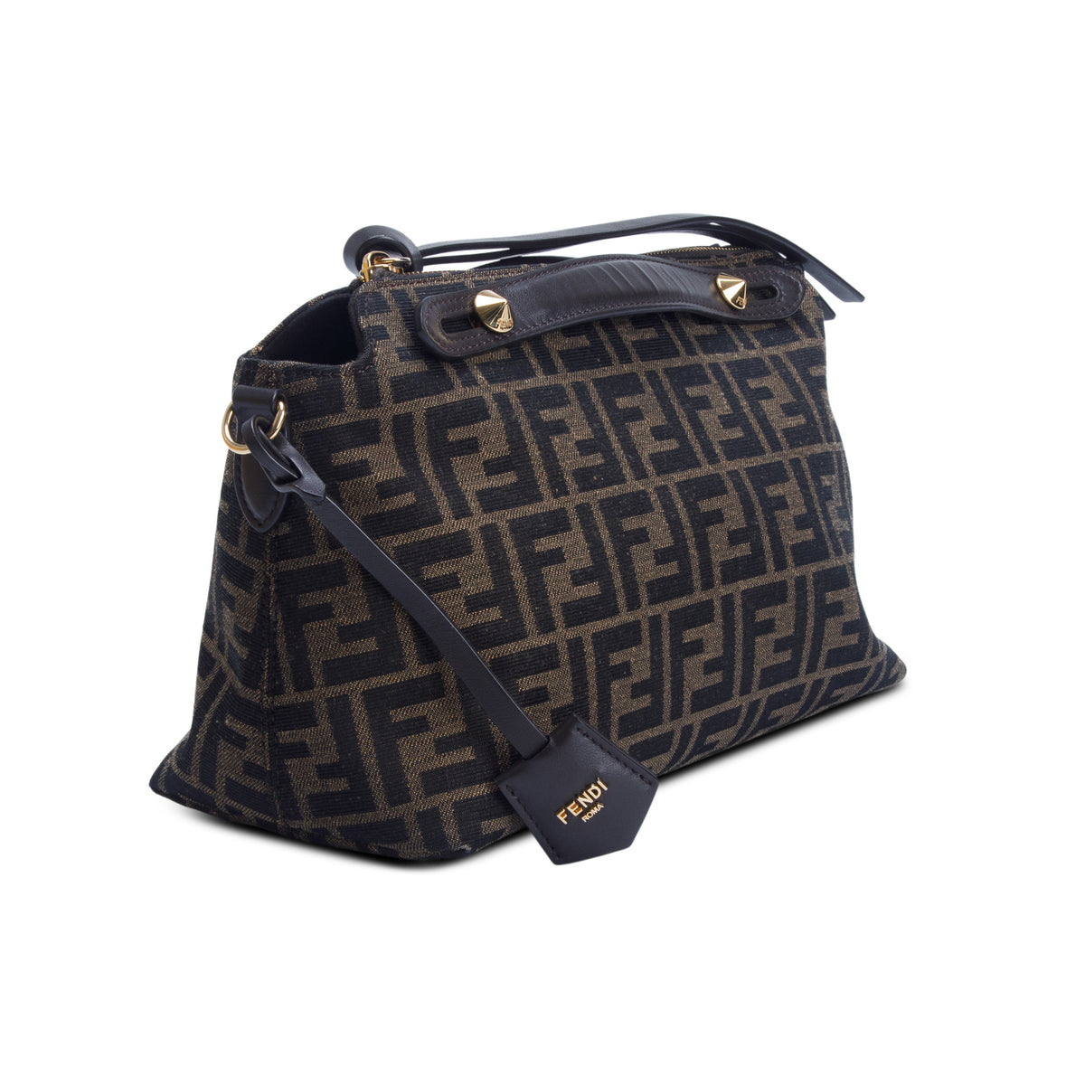 Fendi Brown Vitello Grace Jacquard FF Medium By The Way Boston Bag w/ Box