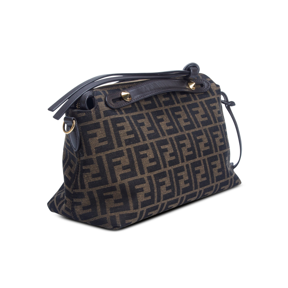 Fendi Brown Vitello Grace Jacquard FF Medium By The Way Boston Bag w/ Box