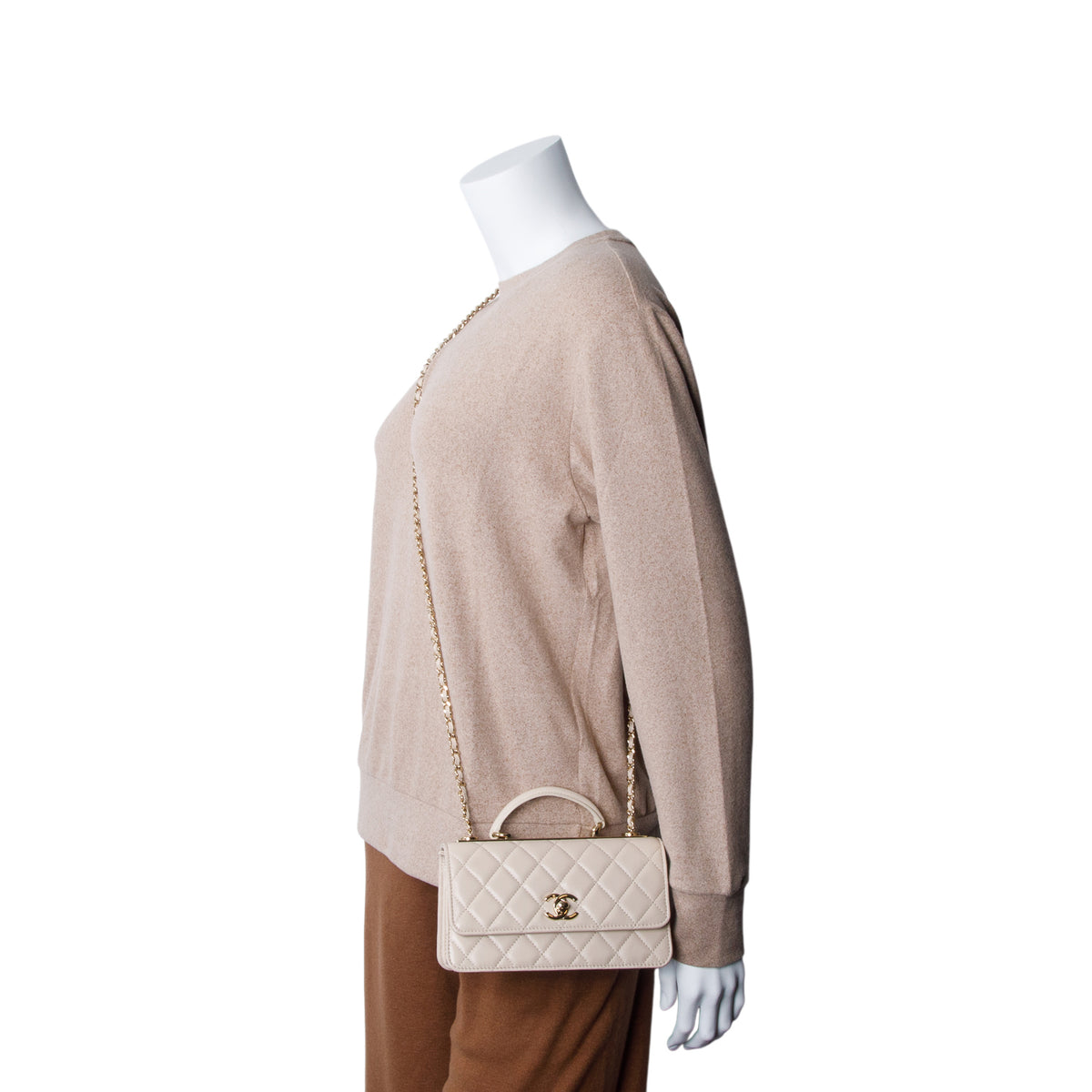 Chanel Beige Lambskin Leather Trendy Handle Wallet on Chain