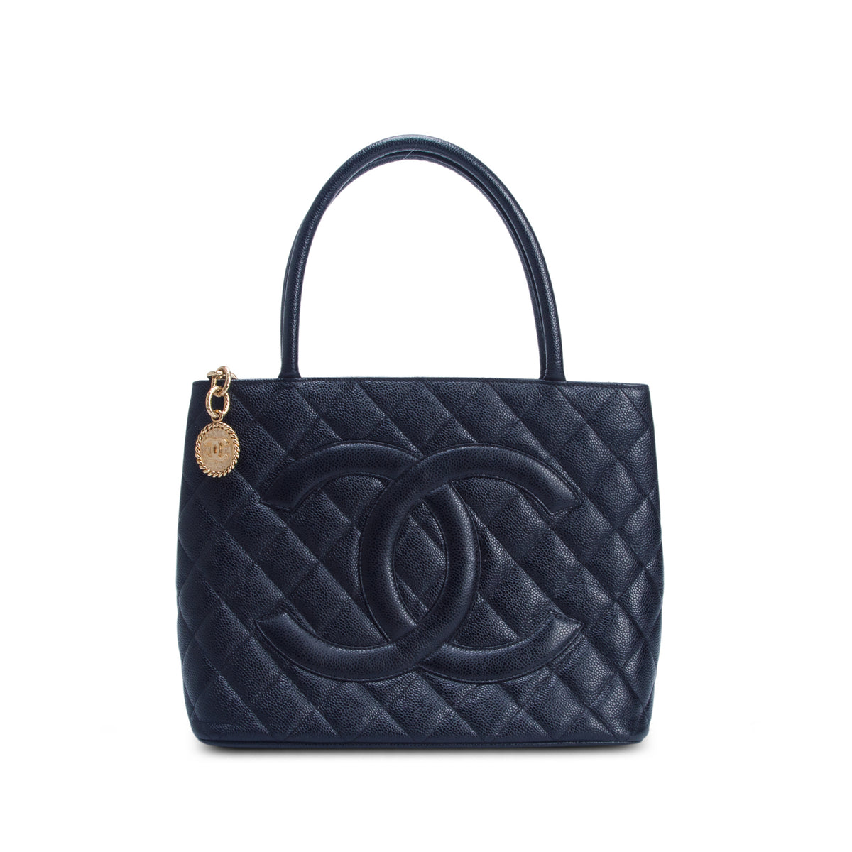 Chanel Black Quilted Caviar Leather Medallion Tote
