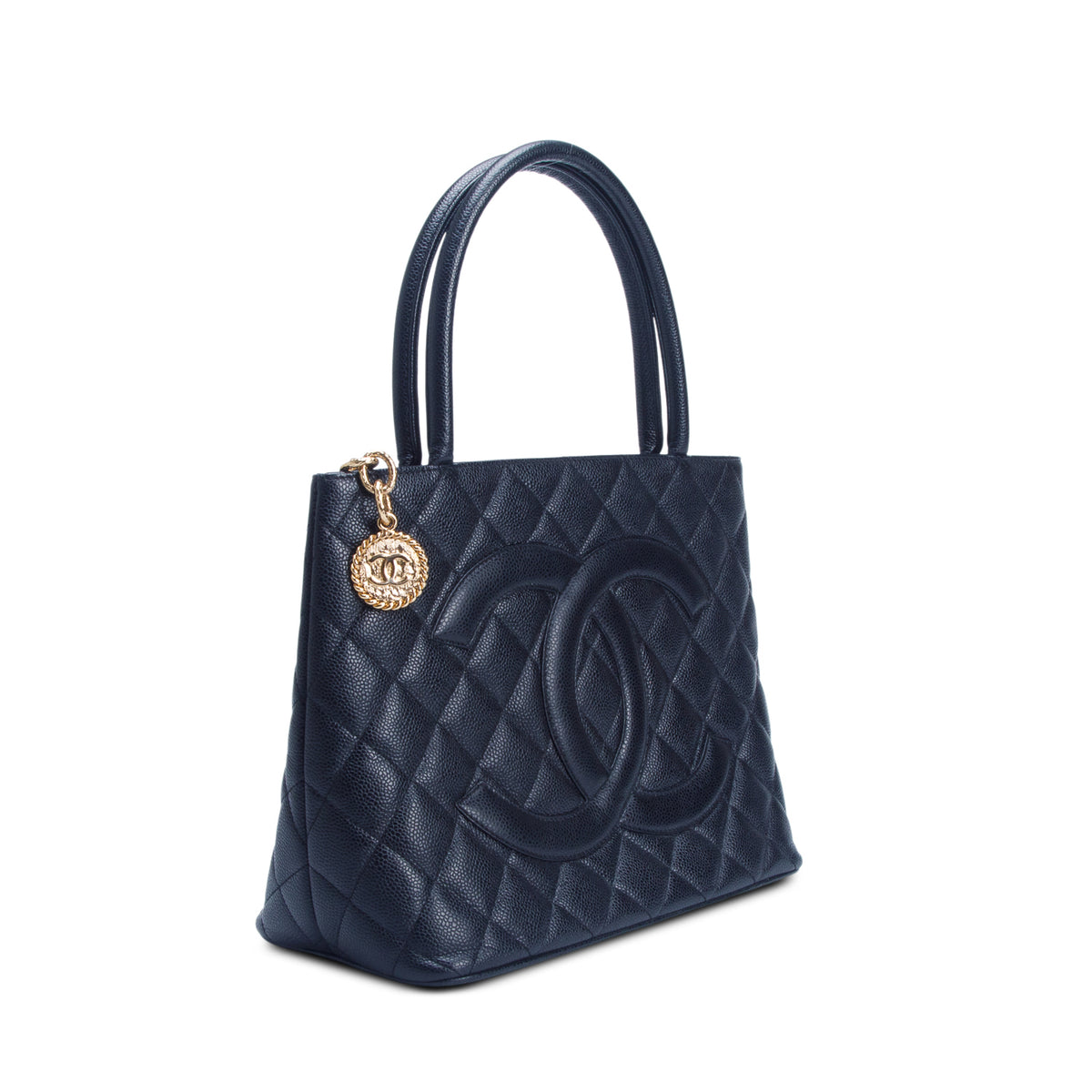 Chanel Black Quilted Caviar Leather Medallion Tote