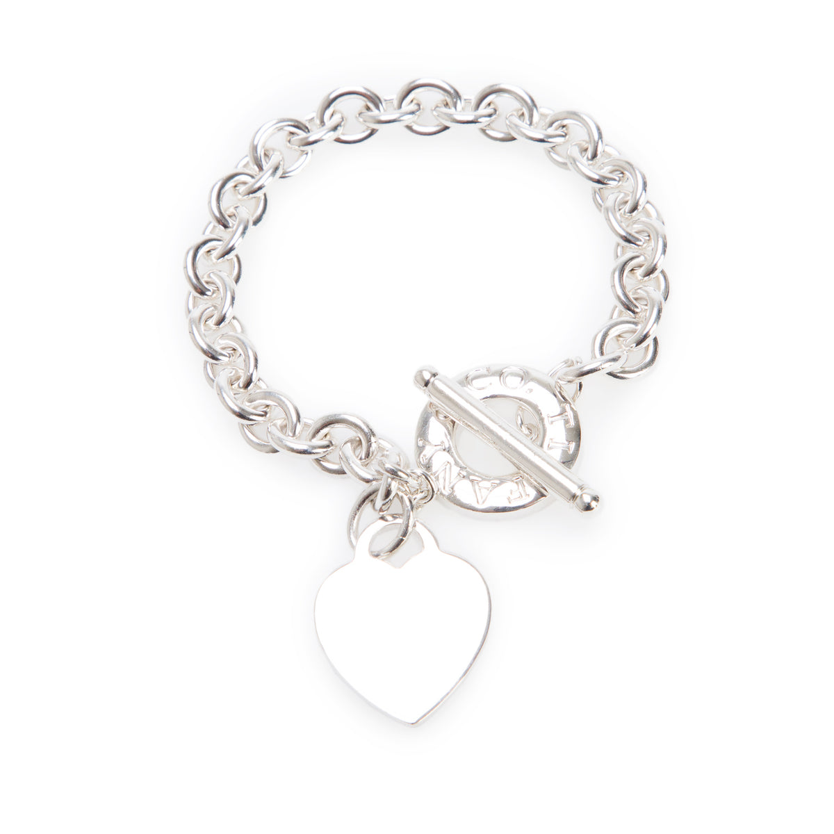 Tiffany & Co. Sterling Silver Heart Tag Charm Bracelet with Toggle Clasp
