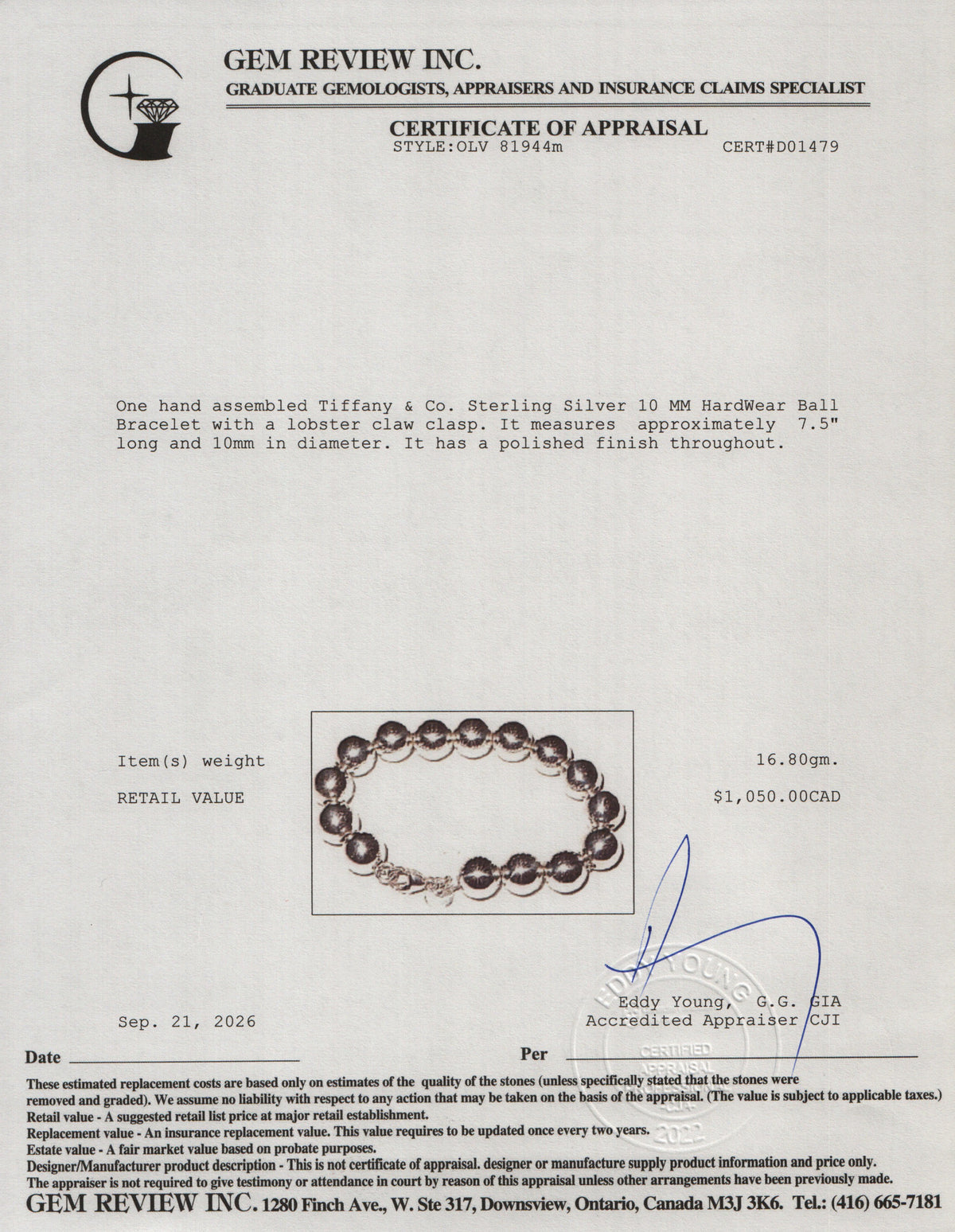 Tiffany & Co. Sterling Silver 10 MM HardWear Ball Bracelet