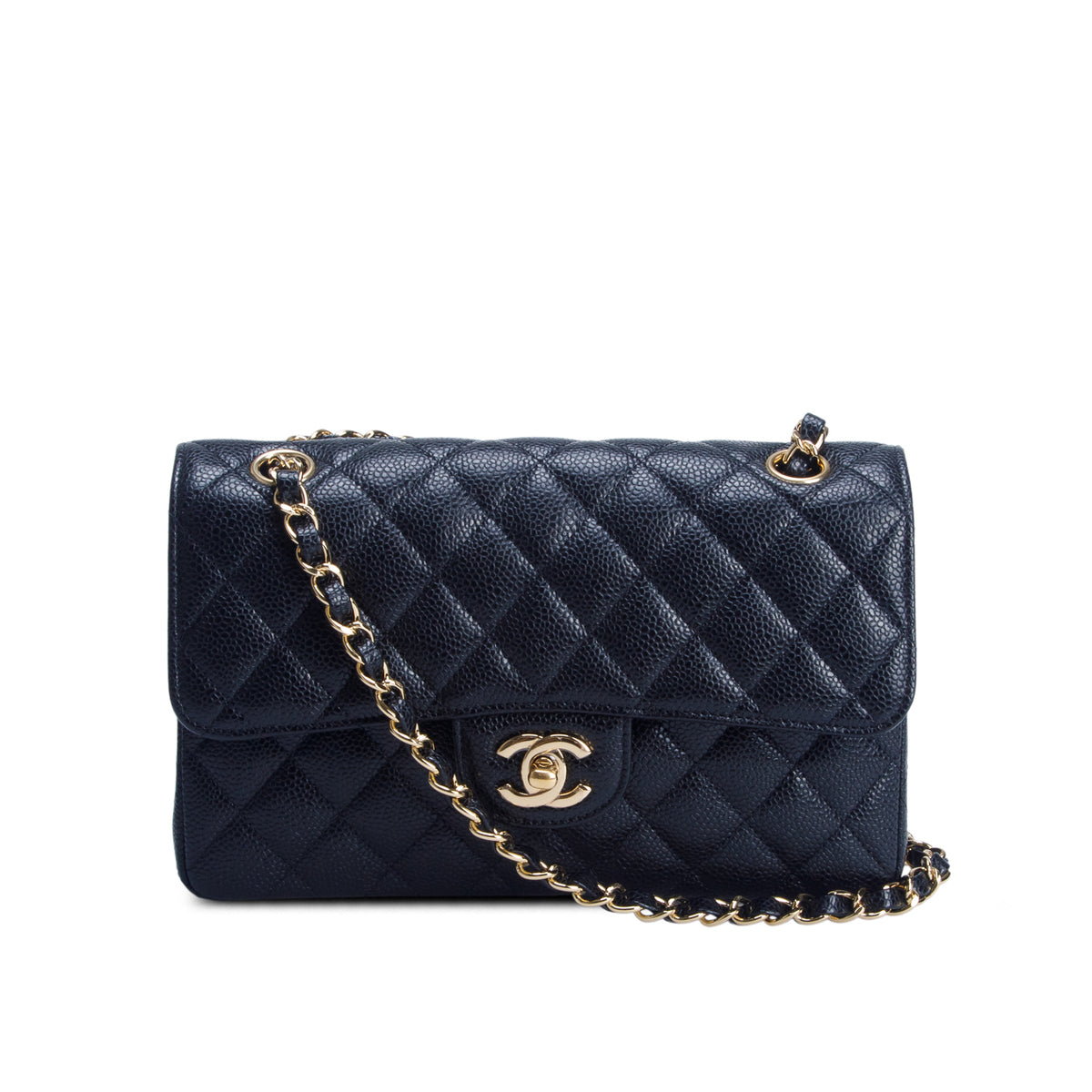 Chanel Black Quilted Caviar Leather Classic Small Double Flap Bag w/ Box & Authenticity Card