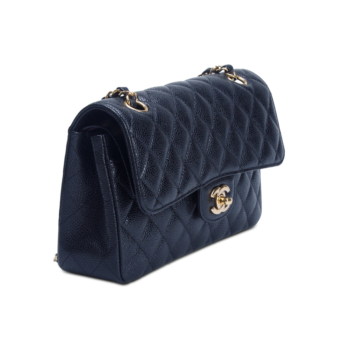 Chanel Black Quilted Caviar Leather Classic Small Double Flap Bag w/ Box & Authenticity Card