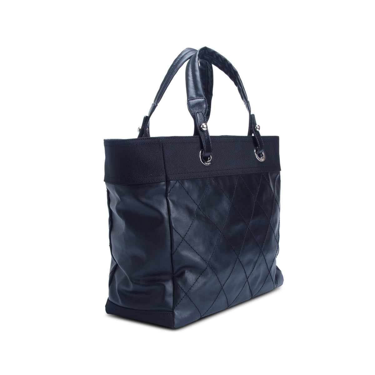 Chanel Black Coated Canvas Quilted Large Paris Biarritz Tote w/ Authenticity Card