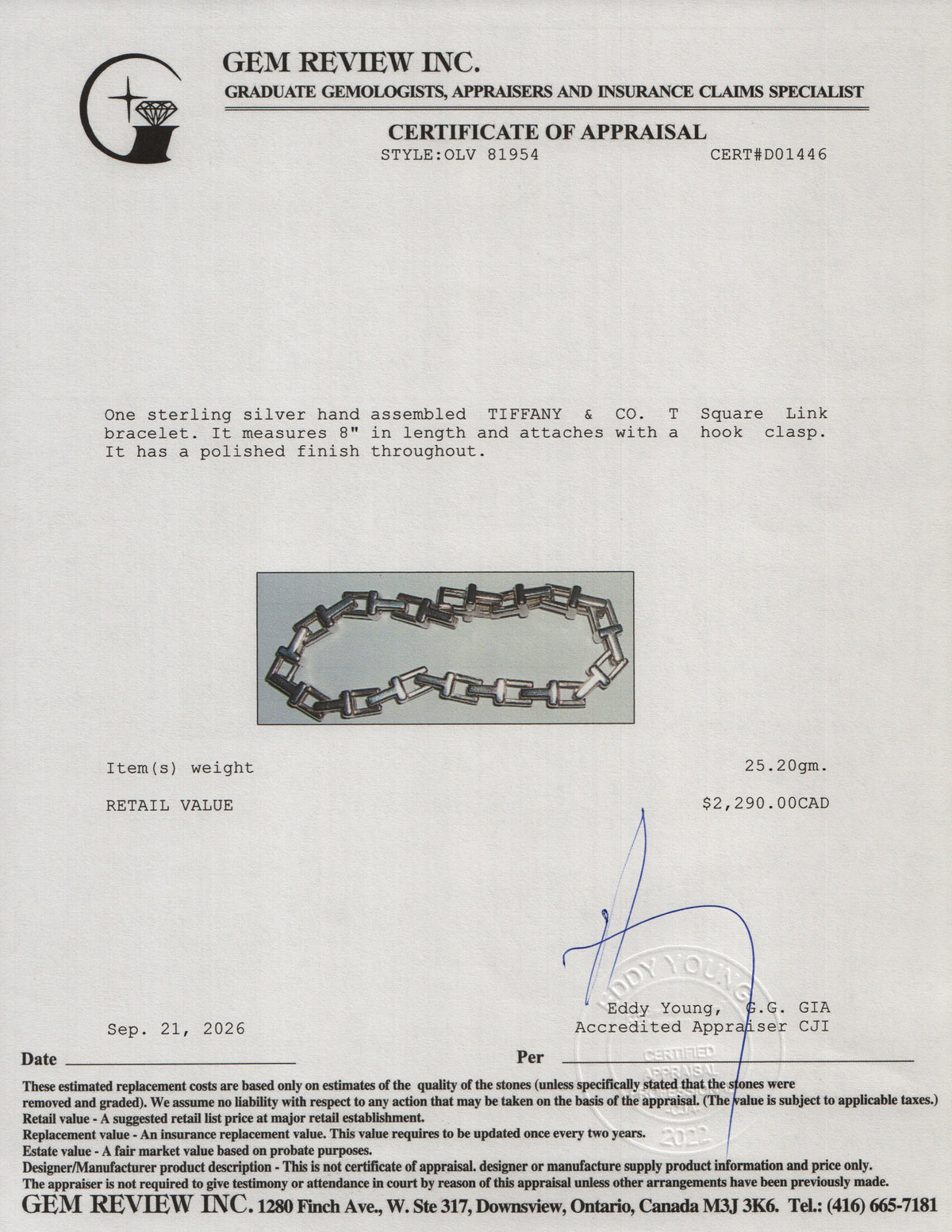Tiffany & Co. Sterling Silver T Square Link Bracelet w/ Box