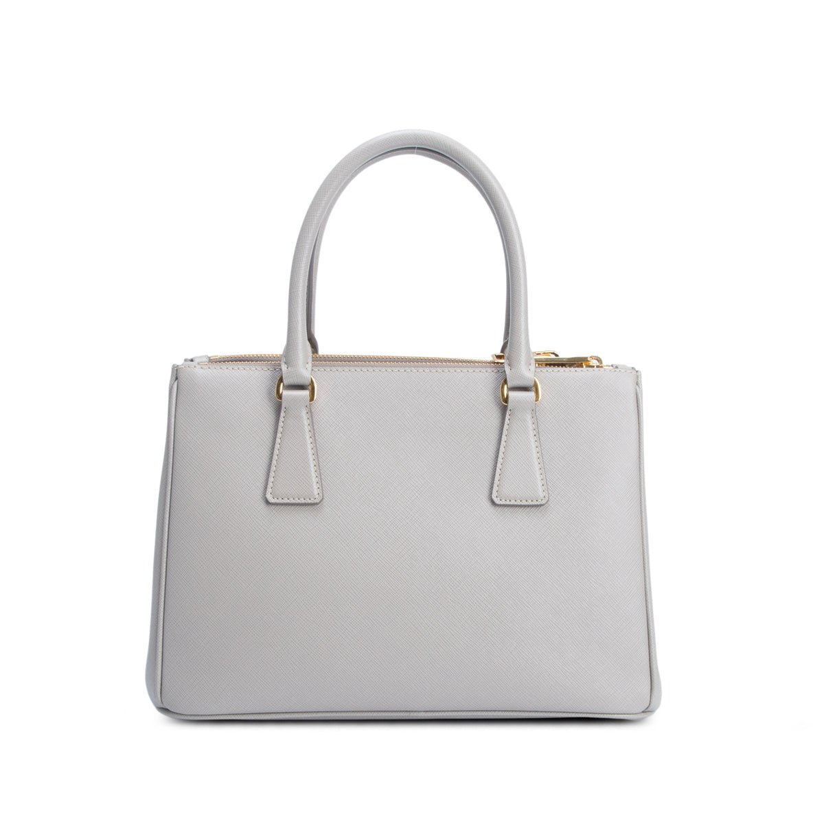 Prada 2020 Grey Saffiano Leather Small Double Zip Galleria Tote w/ Box, Authenticity Card & Strap