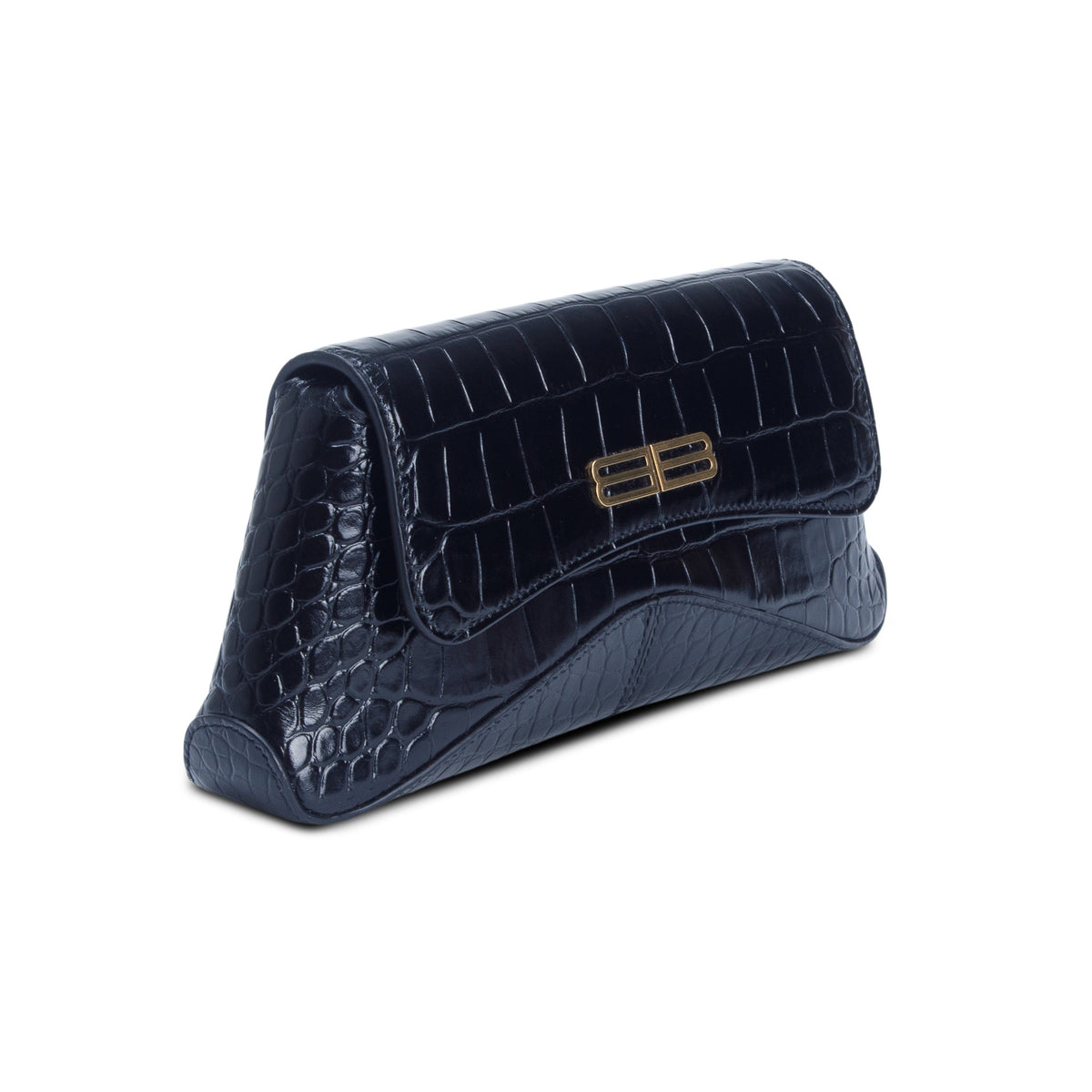 Balenciaga Black Shiny Super Supple Calfskin Crocodile Embossed Small XX Flap Bag