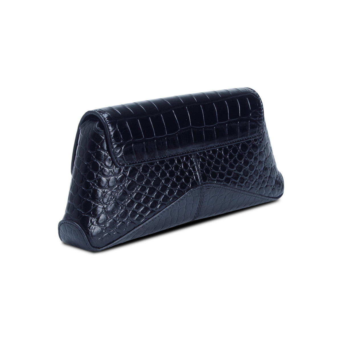 Balenciaga Black Shiny Super Supple Calfskin Crocodile Embossed Small XX Flap Bag