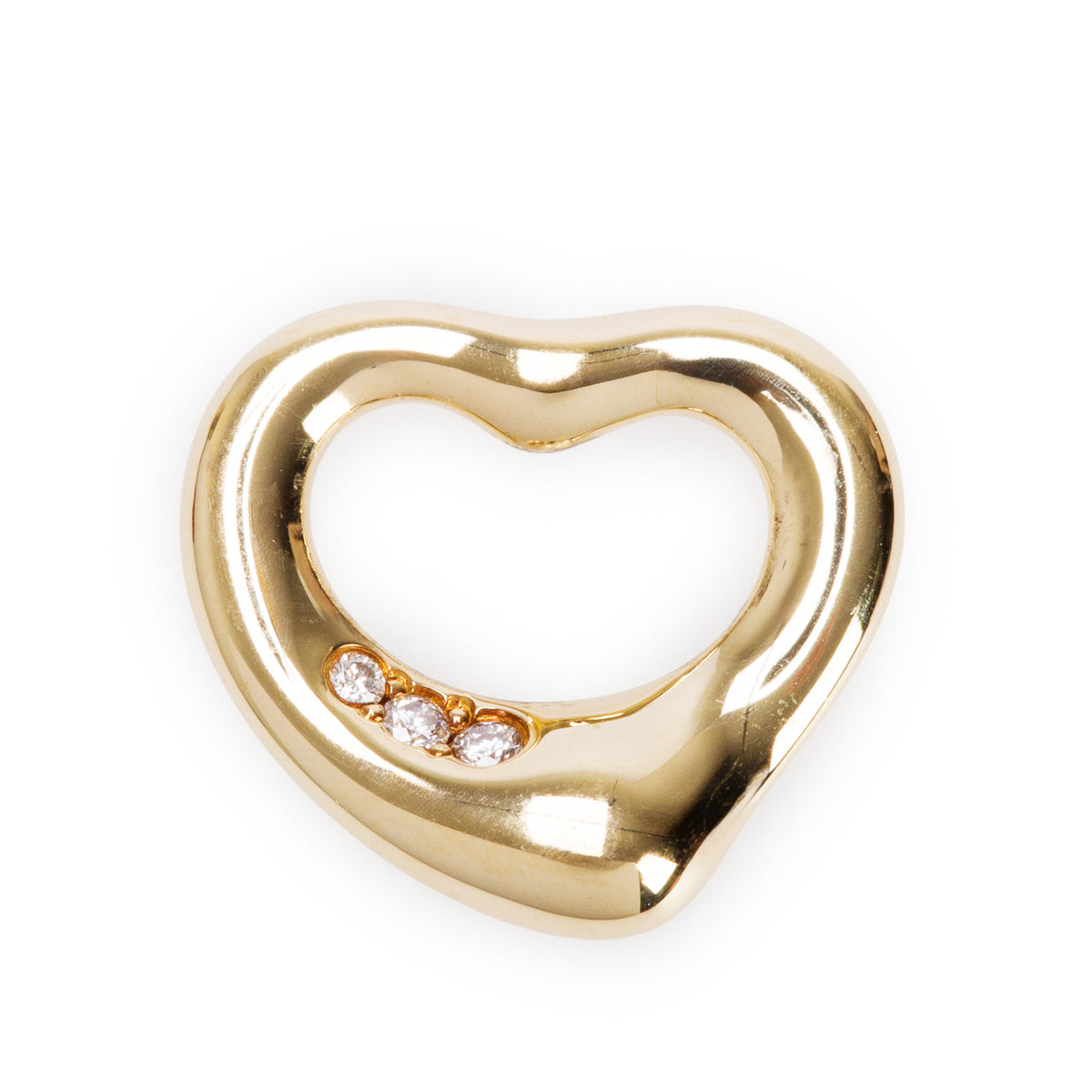 Tiffany & Co. Elsa Peretti 18k Yellow Gold Diamond 11 MM Open Heart Charm Pendant