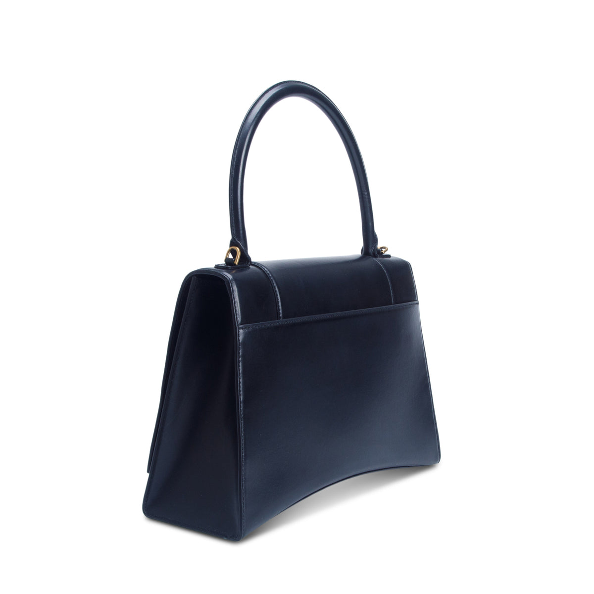 Balenciaga Black Shiny Box Calfskin Medium Hourglass Top Handle Bag w/ Strap