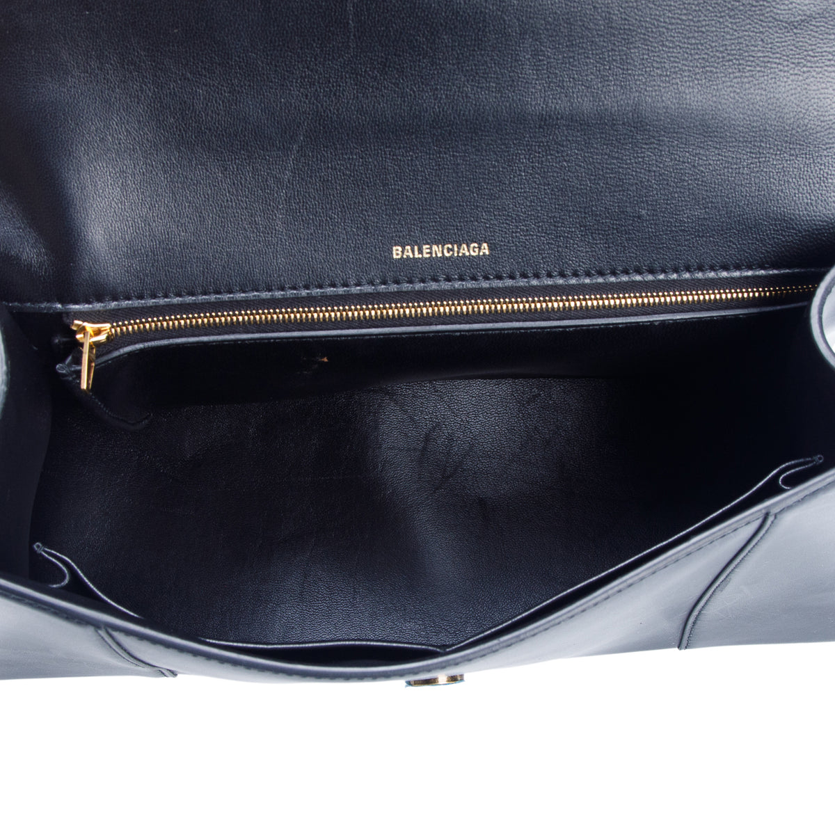 Balenciaga Black Shiny Box Calfskin Medium Hourglass Top Handle Bag w/ Strap