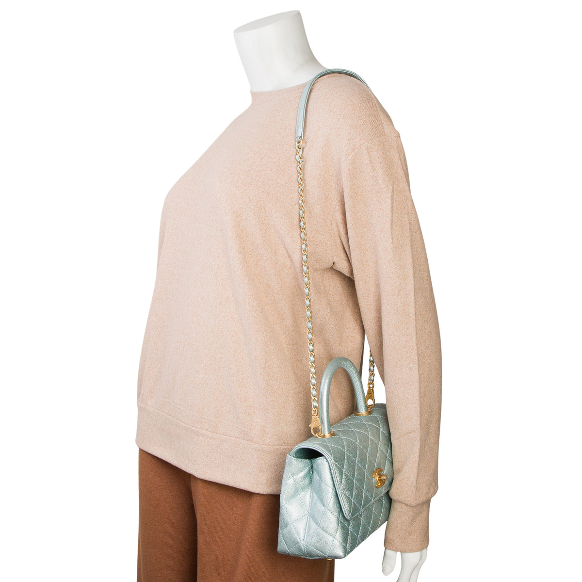 Chanel Metallic Blue Caviar Quilted Mini Coco Top Handle Flap Bag
