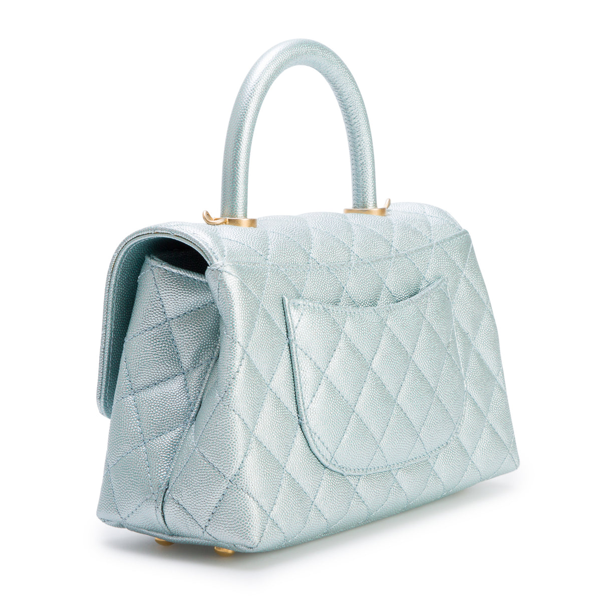 Chanel Metallic Blue Caviar Quilted Mini Coco Top Handle Flap Bag