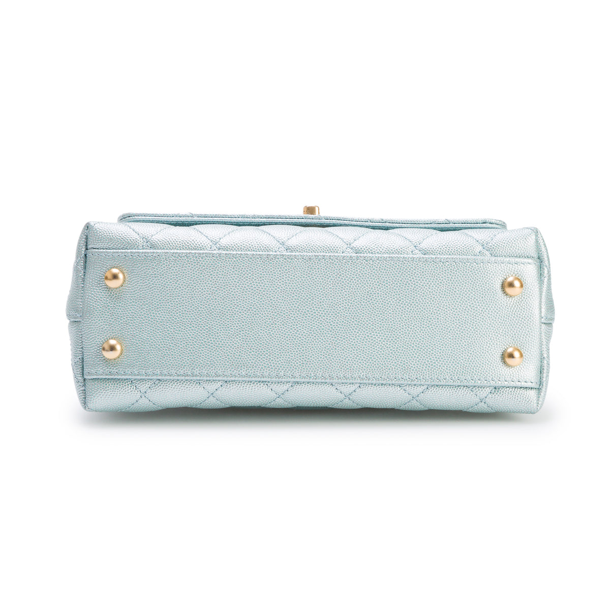 Chanel Metallic Blue Caviar Quilted Mini Coco Top Handle Flap Bag