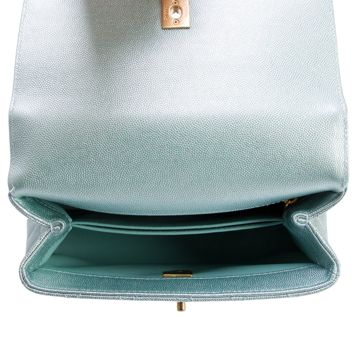 Chanel Metallic Blue Caviar Quilted Mini Coco Top Handle Flap Bag