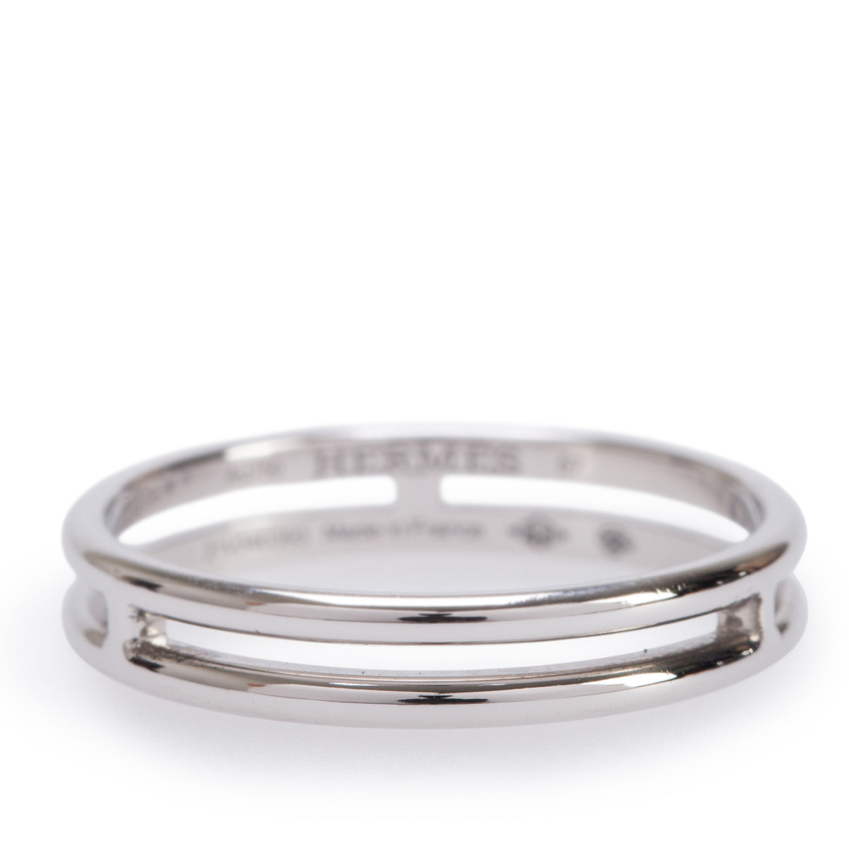 Hermes 18k White Gold Ariane Wedding Band Ring, Small Model, Size 57 8 w/ Box