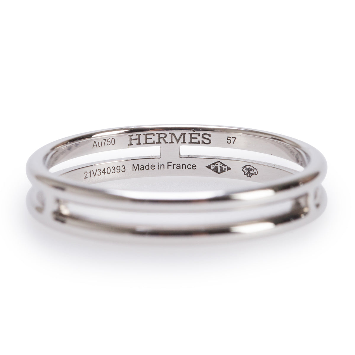 Hermes 18k White Gold Ariane Wedding Band Ring, Small Model, Size 57 8 w/ Box