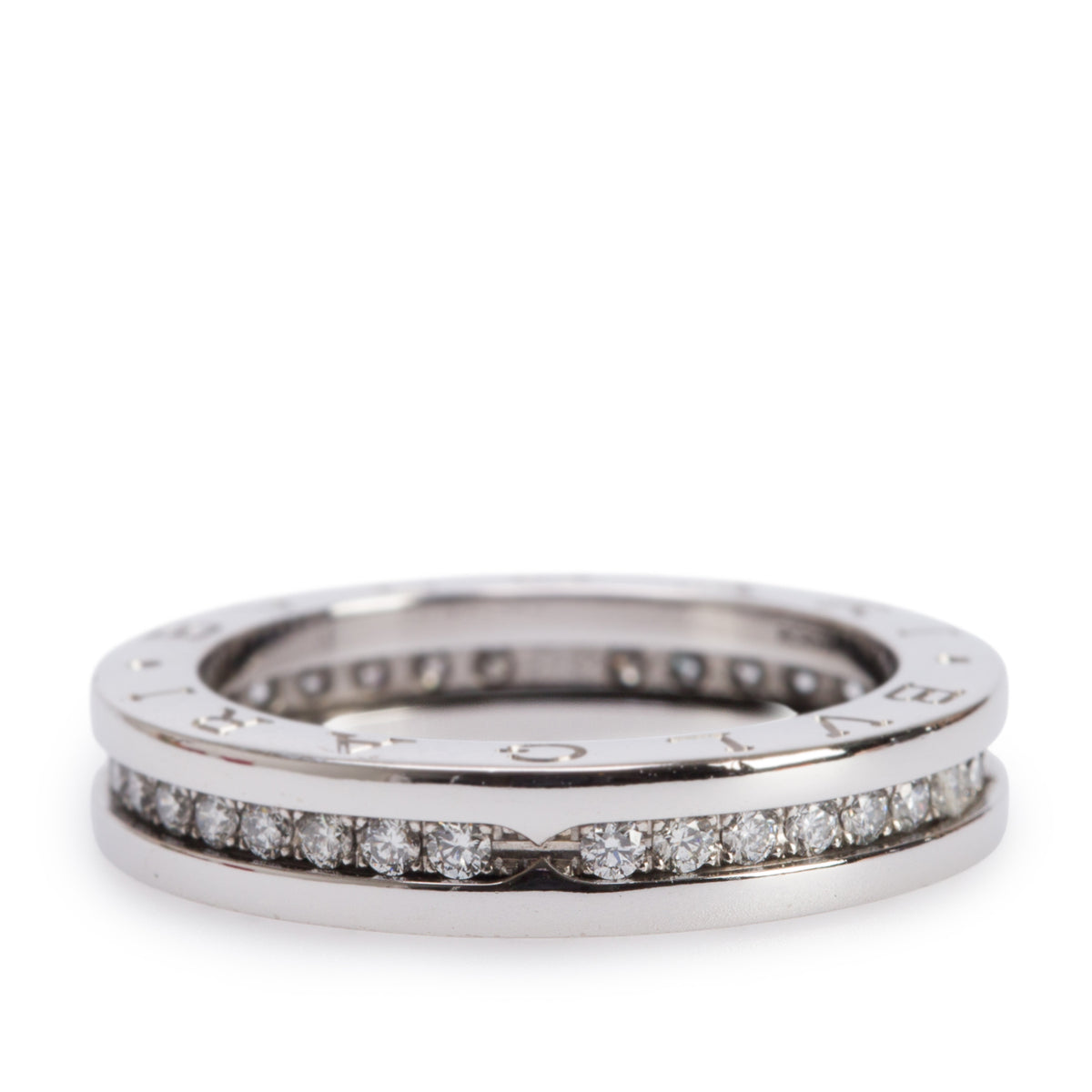 BVLGARI 18k White Gold Diamond B.Zero1 One-Band Ring Size 55 7 w/ Box & Certificate