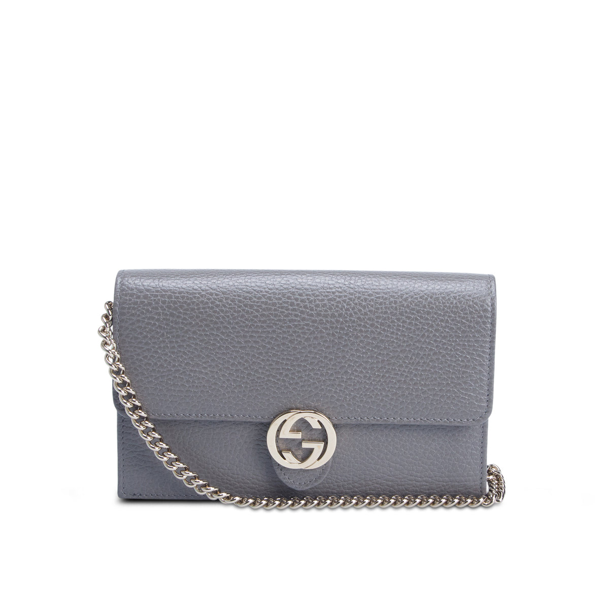 Gucci Grey Dollar Calfskin Leather Interlocking G Chain Wallet