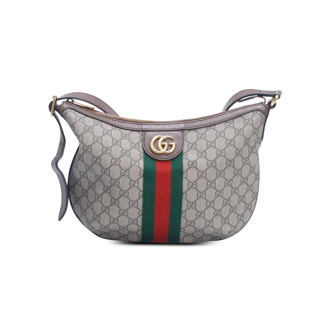 Gucci GG Supreme Monogram Textured Dollar Calfskin Web Small Ophidia Half Moon Hobo