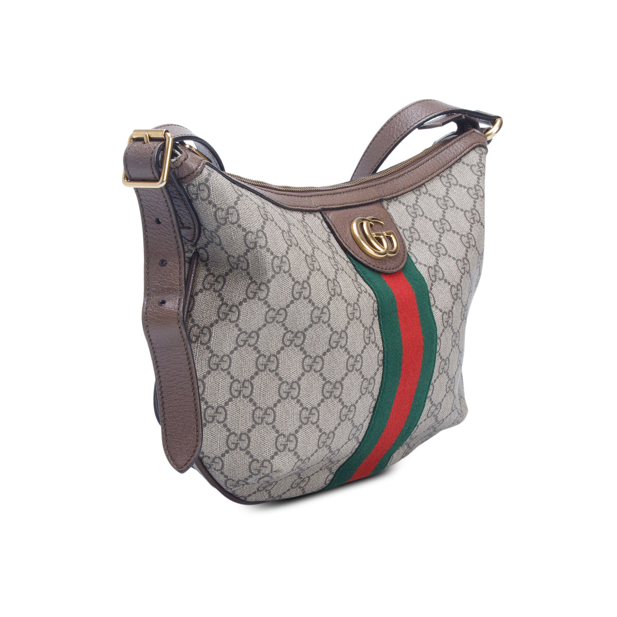 Gucci GG Supreme Monogram Textured Dollar Calfskin Web Small Ophidia Half Moon Hobo