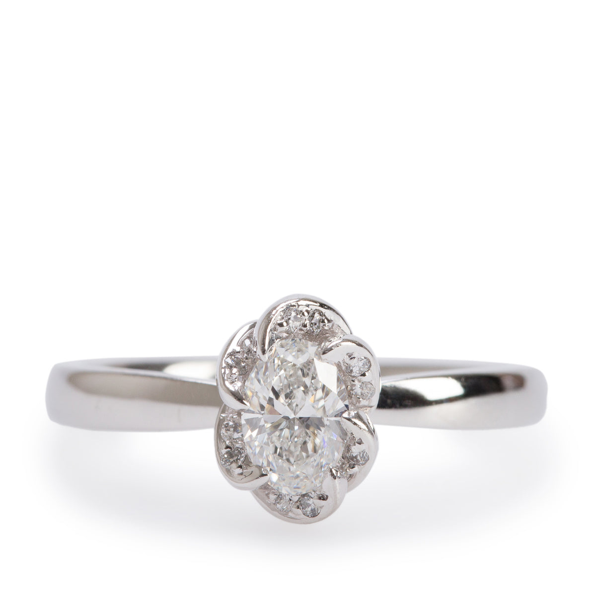Platinum 0.43 ct. Oval Cut Diamond Engagement Ring, Size 6.5