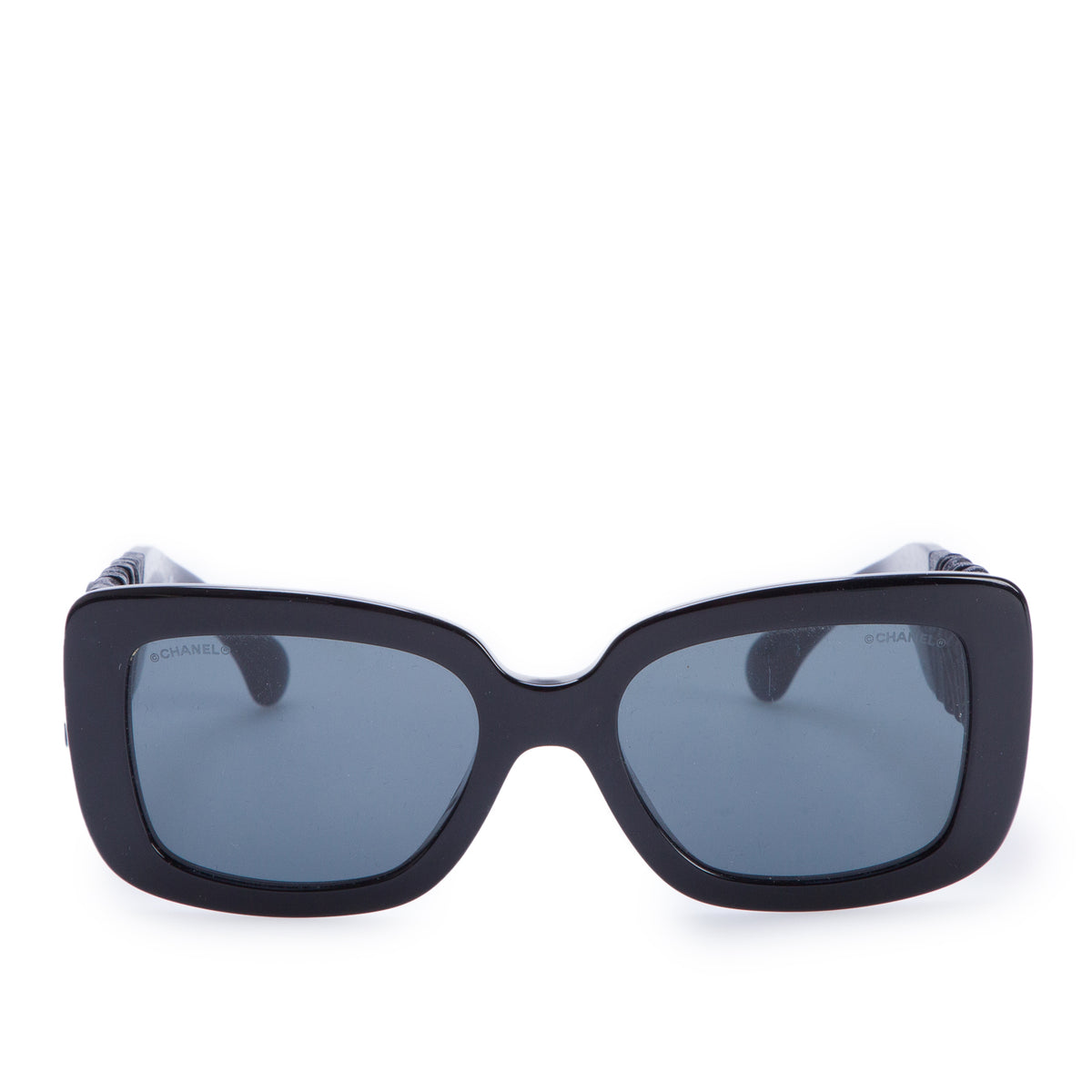Chanel 5473Q Black Acetate Calfskin Monochrome Polarized Square Sunglasses w/ Case
