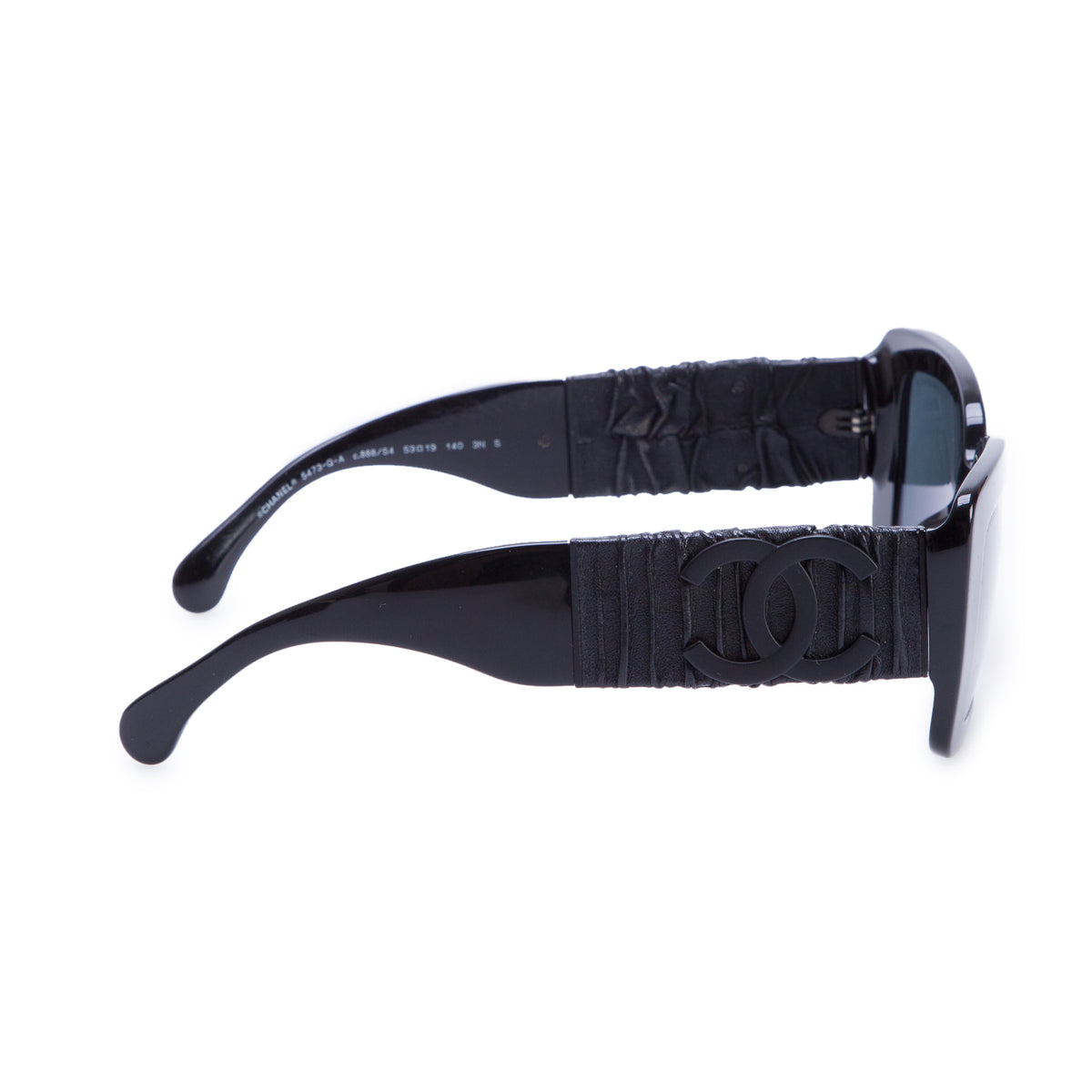 Chanel 5473Q Black Acetate Calfskin Monochrome Polarized Square Sunglasses w/ Case