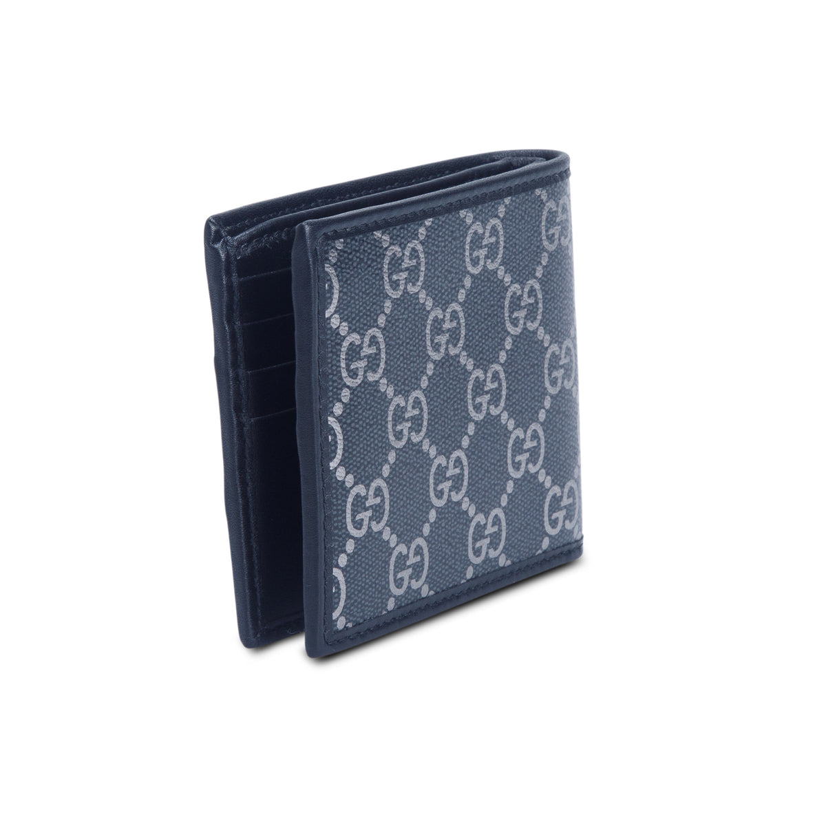 Gucci Black/Silver GG Supreme Monogram Bi-Fold Wallet w/ Box