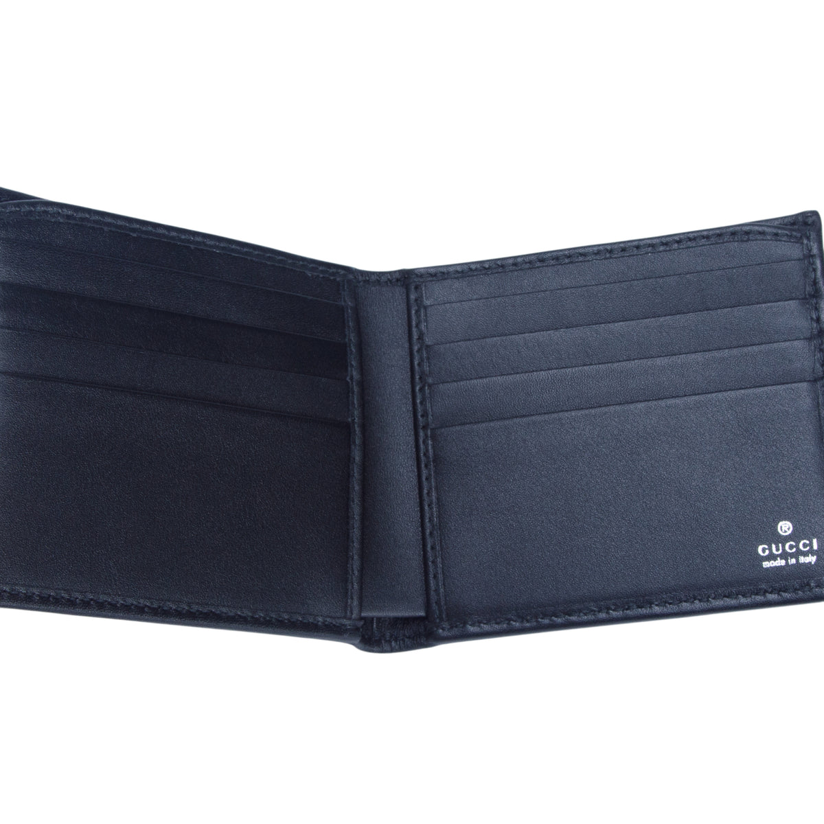 Gucci Black/Silver GG Supreme Monogram Bi-Fold Wallet w/ Box