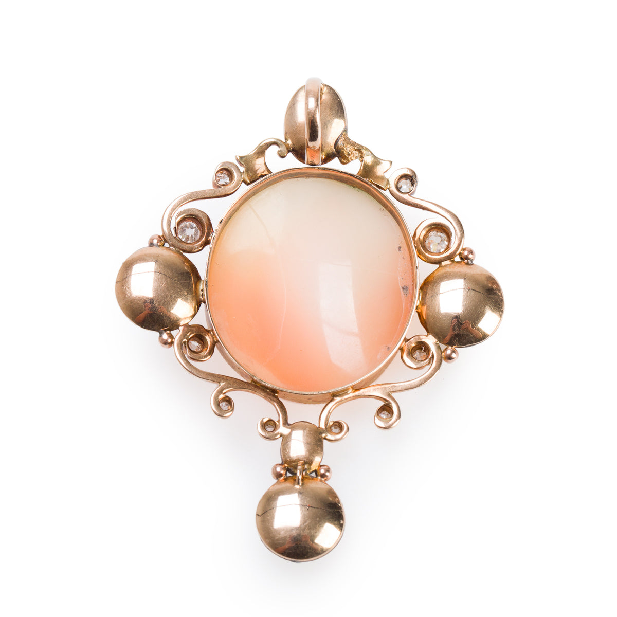 Antique 14k Yellow Gold Diamond Lady Shell Cameo Pendant
