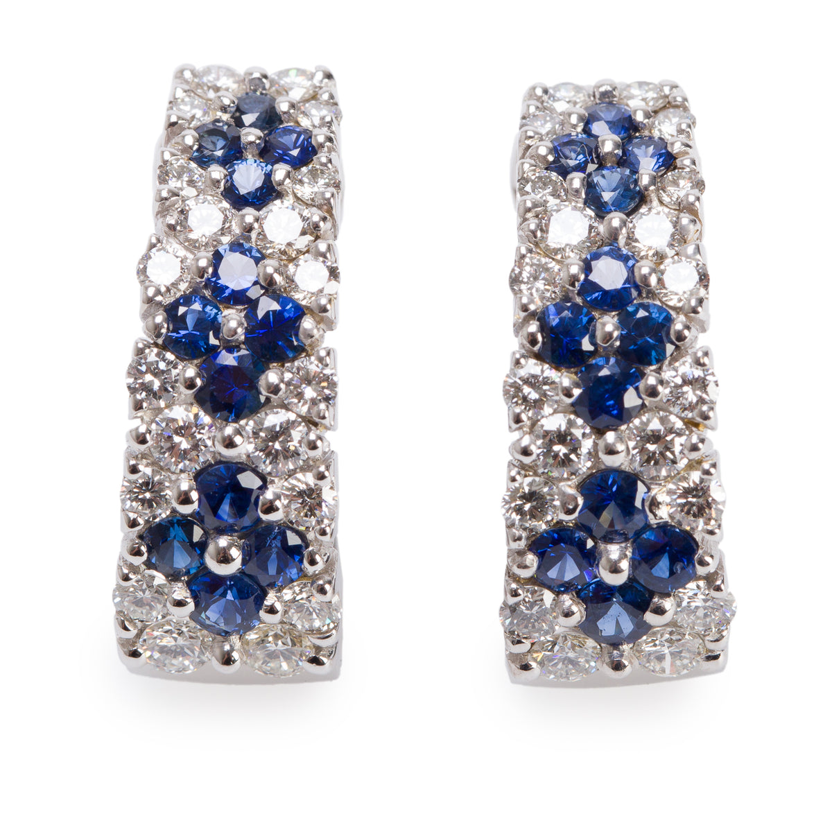 18k White Gold Blue Sapphire & Diamond Hoop Earrings