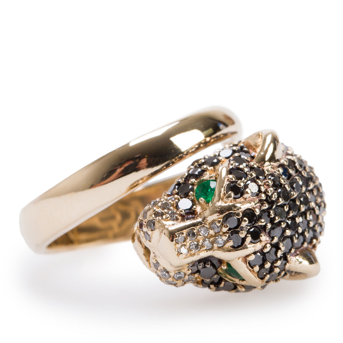 Effy 14k Yellow Gold Black & White Diamond Panther Bypass Ring, Size 6