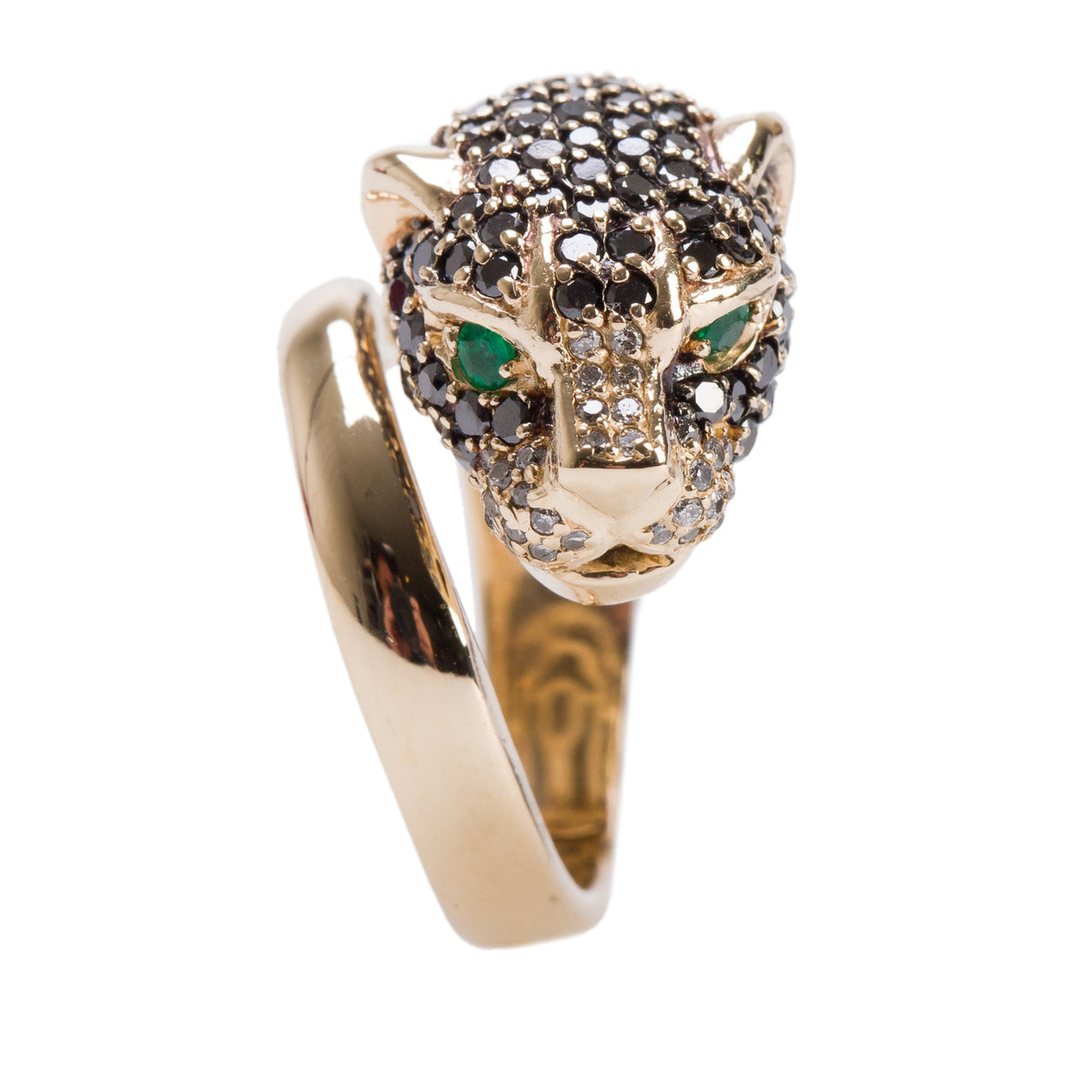 Effy 14k Yellow Gold Black & White Diamond Panther Bypass Ring, Size 6