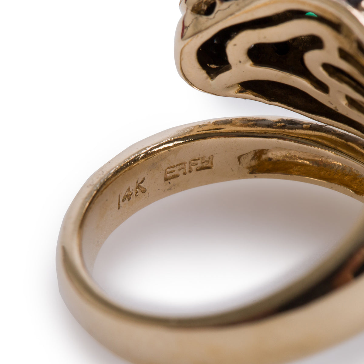 Effy 14k Yellow Gold Black & White Diamond Panther Bypass Ring, Size 6