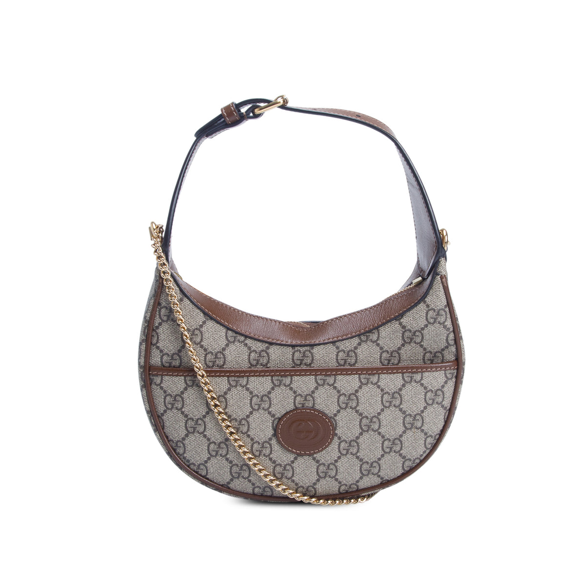 Gucci GG Supreme Monogram Mini Retro Interlocking G Half Moon Bag w/ Chain